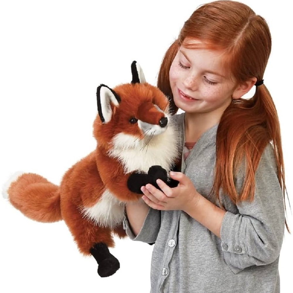 Puppet Folkmanis Red Fox Hand Puppet, Rust brown and white stuffed animal
